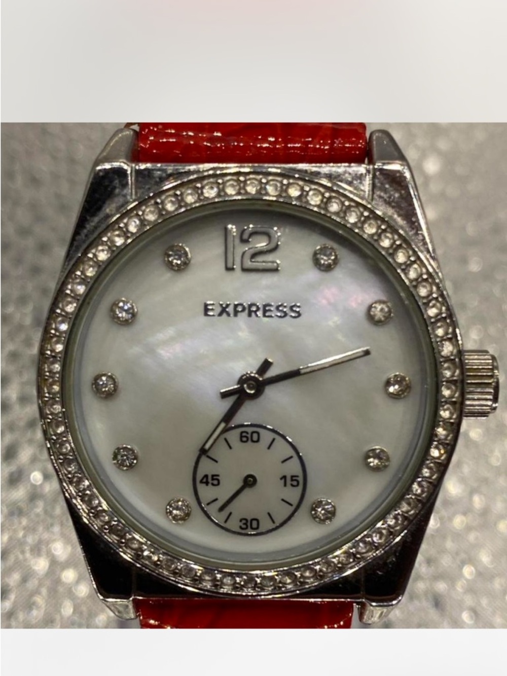 Men’s ^^^ Express  * Iced Crystal Accent Watch “ Ruby Red / Silver ^^^